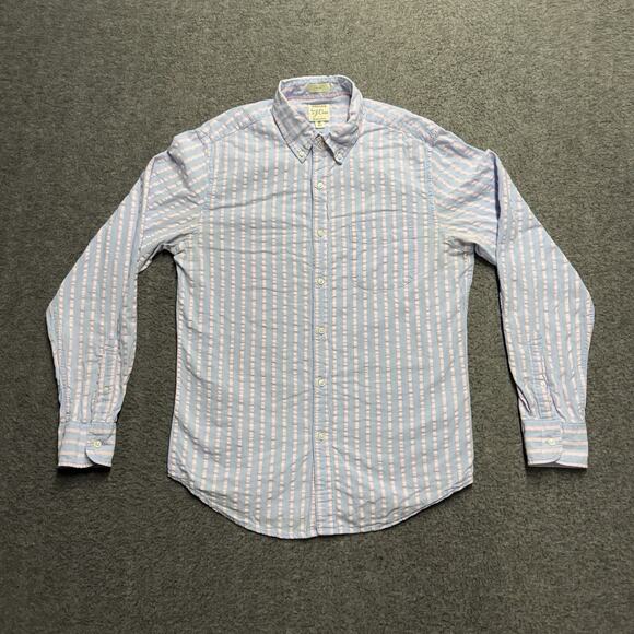 J Crew Slim Fit Seersucker Shirt Mens Medium Pink/Blue Striped Button Down - Picture 1 of 5